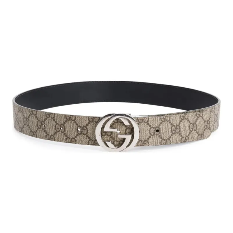 GUCCI Leather, Coated Canvas Leather Belts Men's Black/Brown Width 3.8cm-0