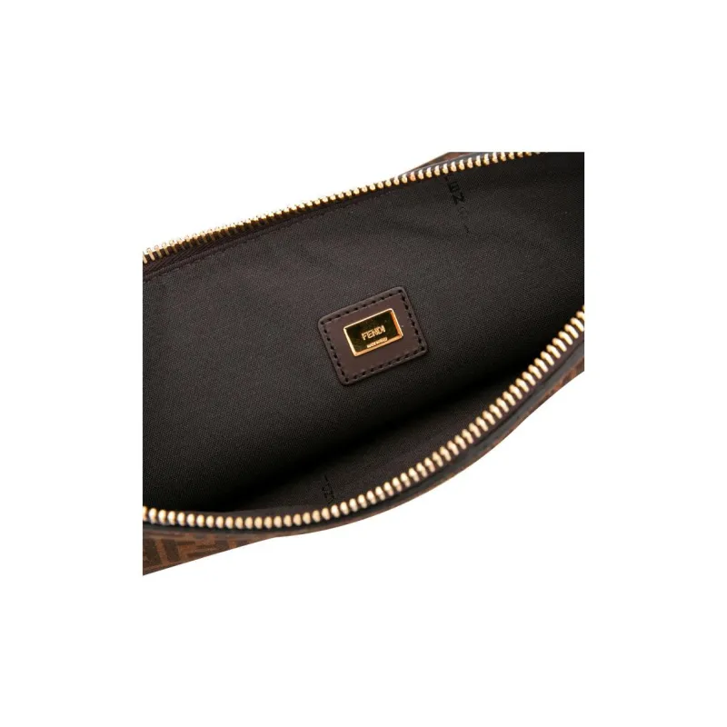 FENDI Leather Clutch Large Size Women's Brown-3