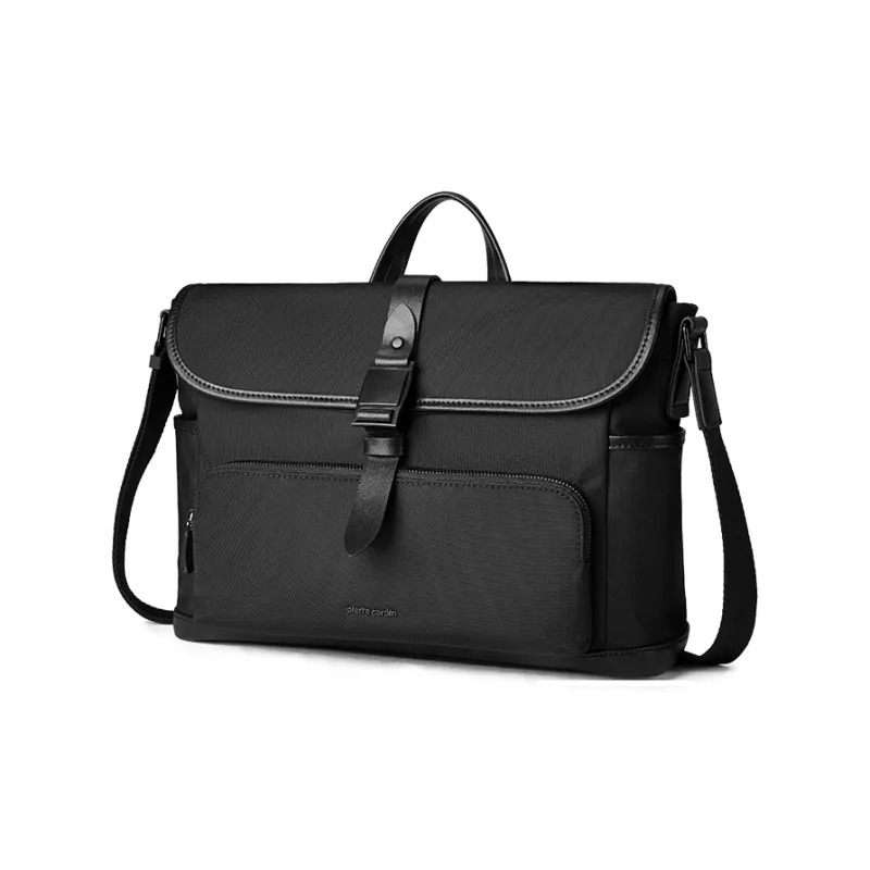 PIERRE CARDIN Fabric Messenger Bag, Shoulder Bag, Handbag Medium Size Men's Black-2