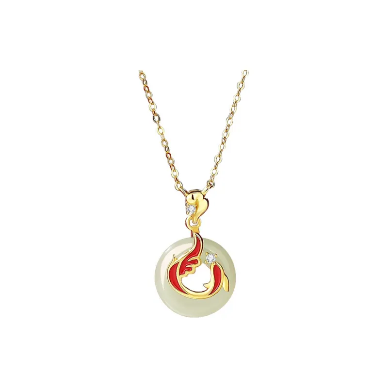 Phoenix Temple Jewelry Hetian Jade Necklaces White Jade/Pale Greenish White Jade Women's-0
