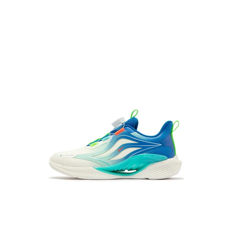 XTEP Qing Feng 5.0 Anti Slip Wear Resistant Low Top Kids' Running Shoes Sail White Prussian Blue Kids'-0