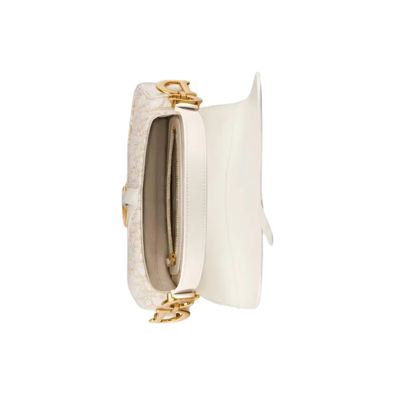 DIOR Cotton Saddle Bag, One Shoulder Handbag Women's Milk White-4