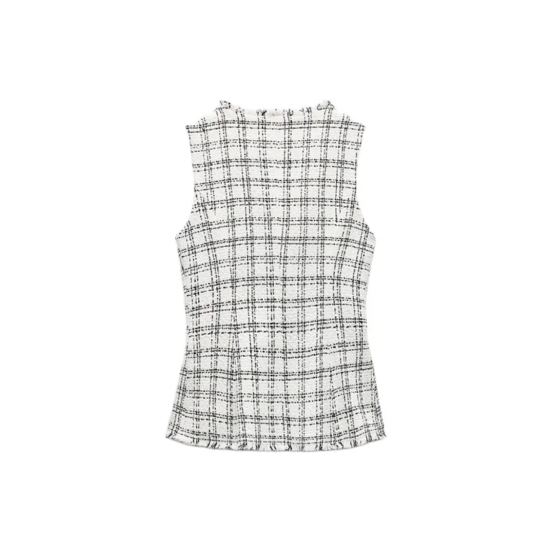 ZARA Vest Women's Black White Plaid-1