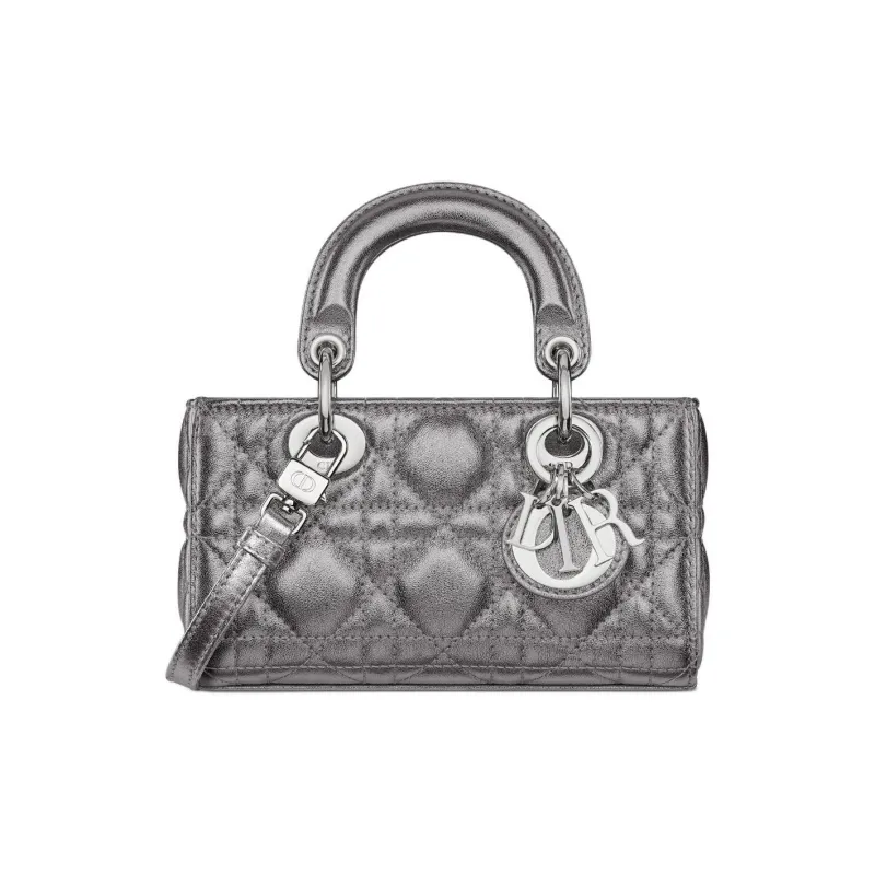 DIOR Lady D Joy Cow Leather Lady Dior Bag, Shoulder Bag, Crossbody Bag, Handbag Extra Mini Women's Silver Gray-0