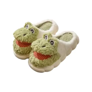Foot Recreation Cute Padded Shoes Spring Winter Cartoon Frog Slip Resistant Warm Cotton Slippers Unisex