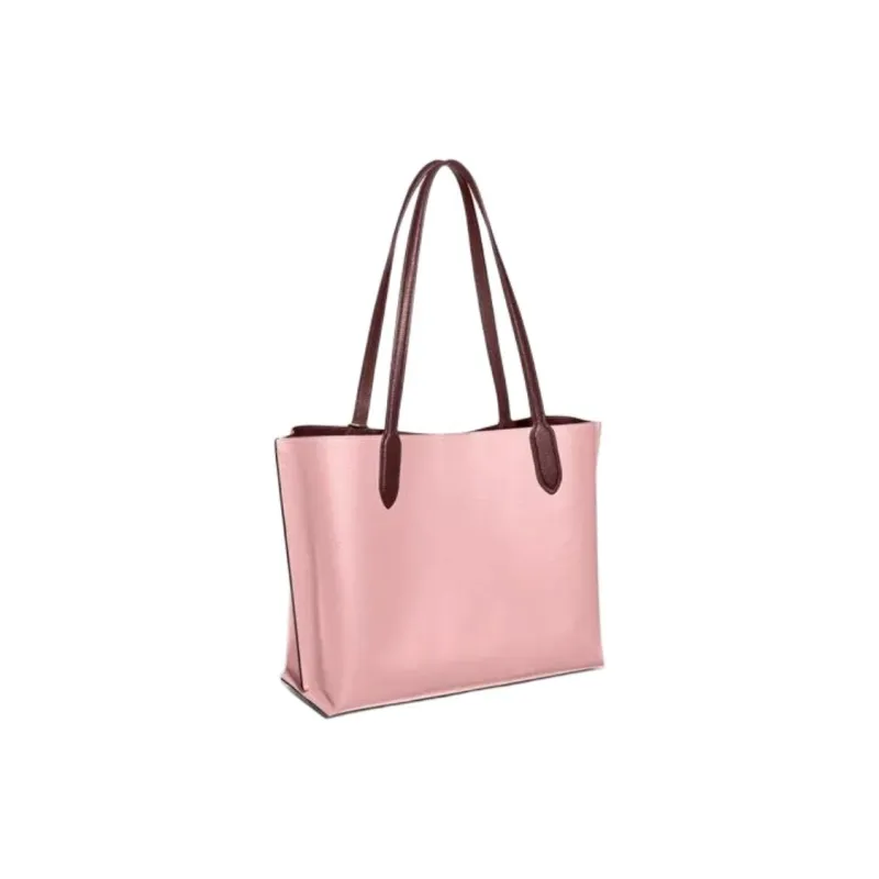 COACH Polished Pebbled Leather Tote Bag Shopping Bag One Shoulder Handbag Large Size Women's Pink-1