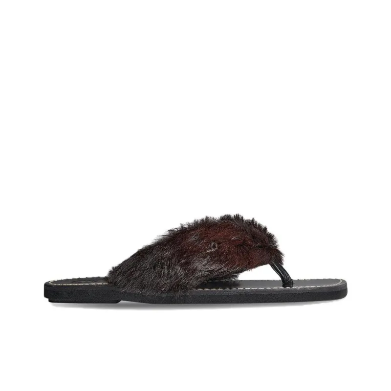 DRIES VAN NOTEN Fur-trim Leather Flip Flops-1