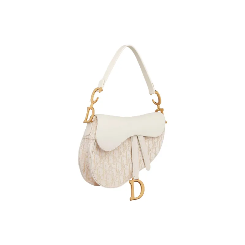 DIOR Cotton Saddle Bag, One Shoulder Handbag Women's Milk White-1