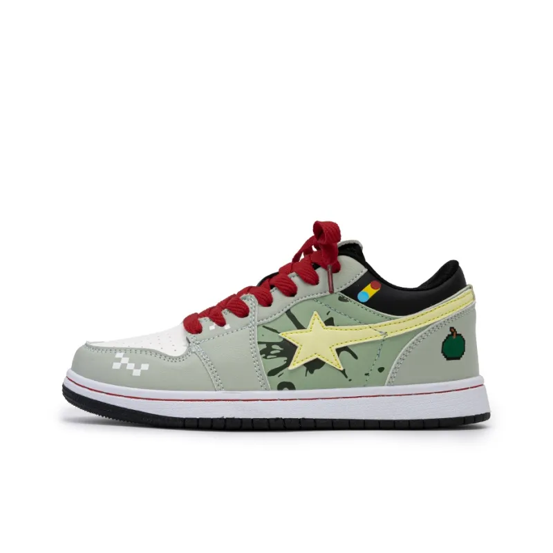 Little Red Man Durable Cushioning Low-Top Skateboard Shoes Unisex Gray Green-0