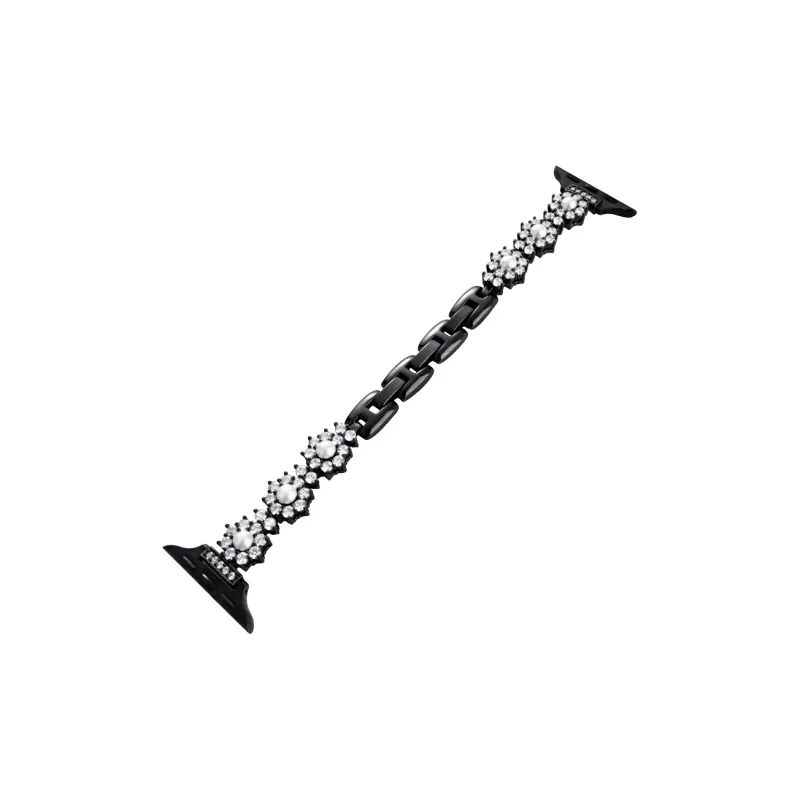 Warbler Dew Compatible With Apple Watch Apple Watch Band S9/S8/SE/7/6/5/4/3 Metal Sunflower Pearl Strap-1