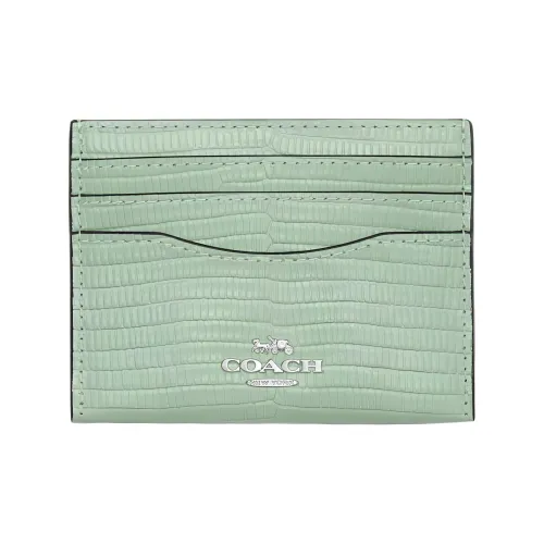 COACH Card Case Lizard Embossed Leather Wallets Card Holders Mini Women's Silver & Light Green