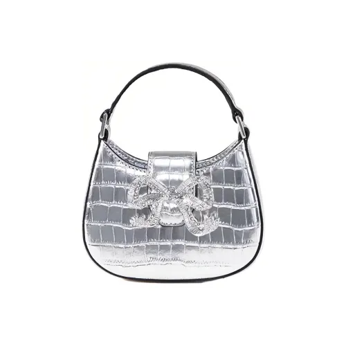 Self portrait Cow Leather Handbag Extra Mini Women's Silver