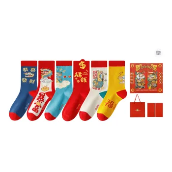 Caramella x PANGHUFEILONG,LIANMINGKUAN Mid Calf Socks Unisex Box 6 Pack Mixed Color