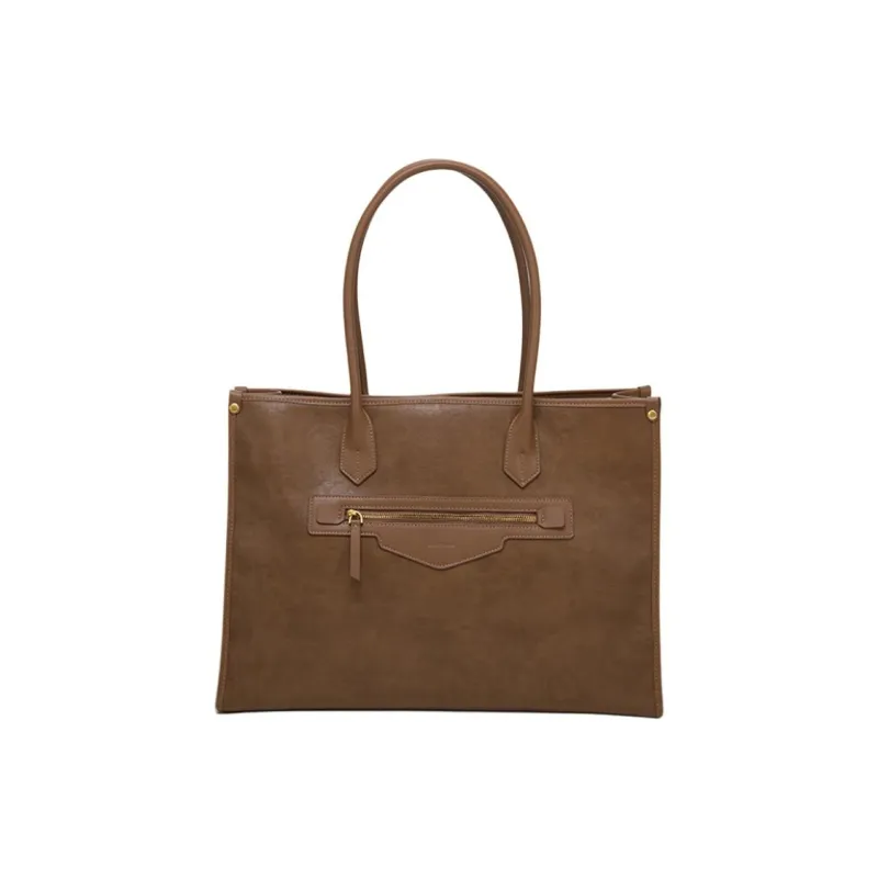 Simedin Synthetic Leather Tote Bag, Shopping Bag, Shoulder Bag Tubas Women's Deep Black/Chocolate-3