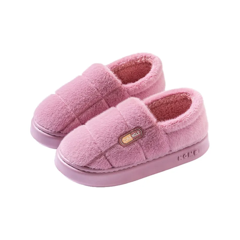 Foot Recreation Winter Warm Minimalist Style Square Cotton Slippers Home Slippers Unisex-10