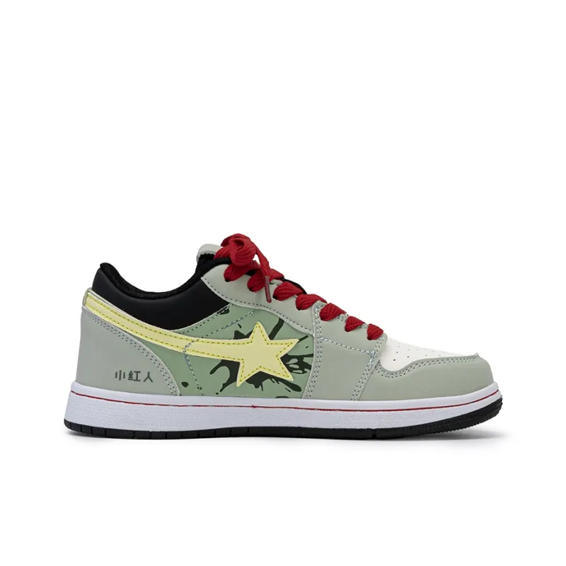 Little Red Man Durable Cushioning Low-Top Skateboard Shoes Unisex Gray Green-1