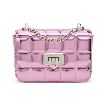 CHARLES&KEITH Synthetic Leather Shoulder Bag Crossbody Bag Small Size Women's Noir Black/Pink/Silver