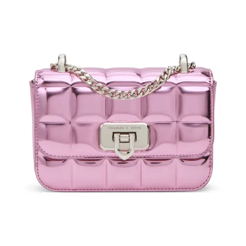 CHARLES&KEITH Synthetic Leather Shoulder Bag Crossbody Bag Small Size Women's Noir Black/Pink/Silver
