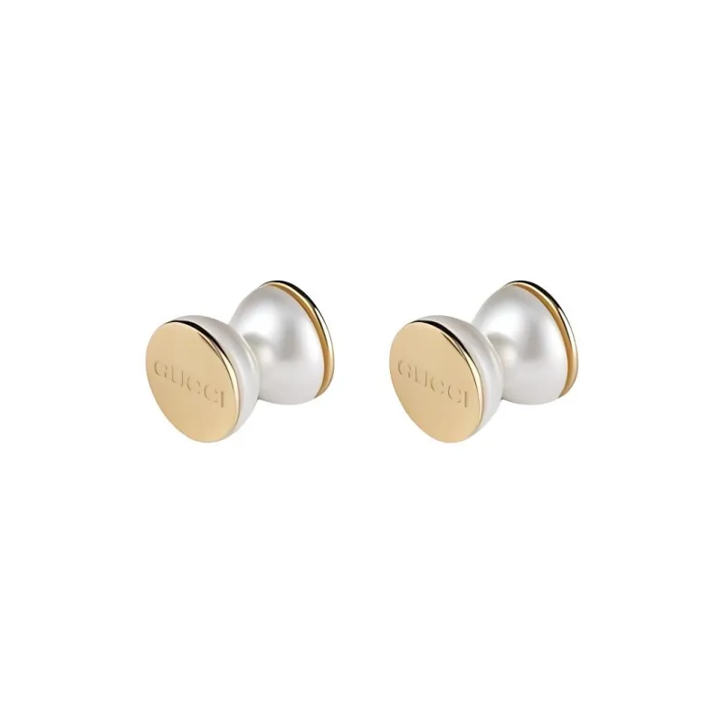 GUCCI Metal, Resin Semi Pearl Stud Earrings Women's White/Gold-2