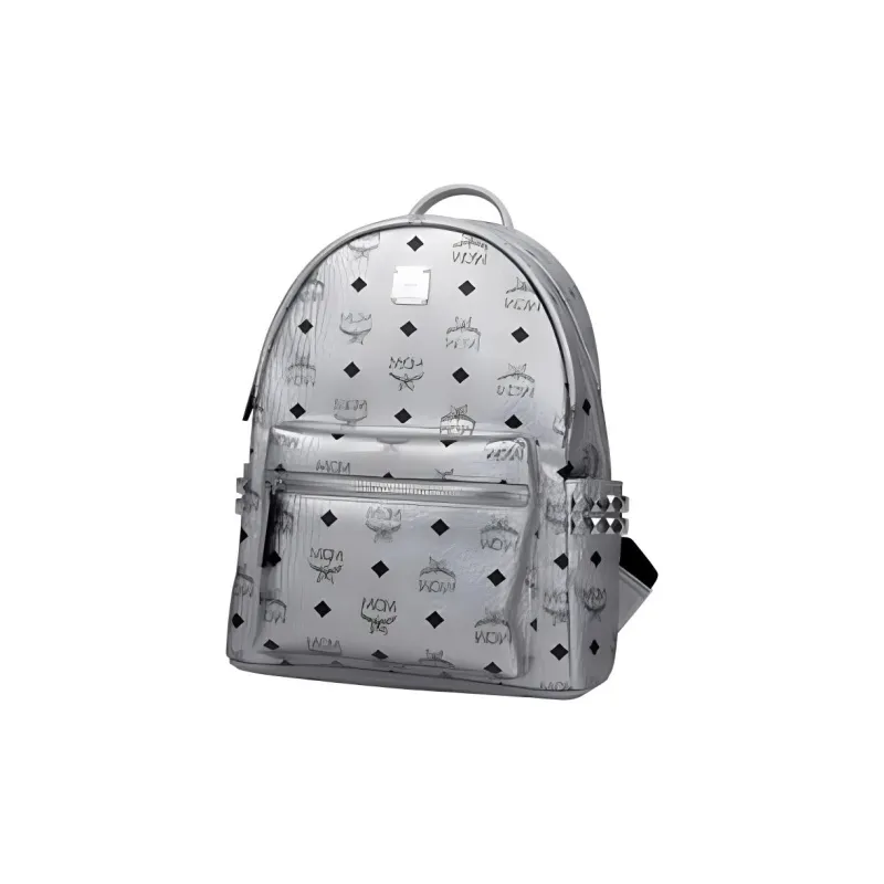 MCM Stark Backpack Visetos Side Studs Silver-1