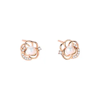 KADER Camellia Series Freshwater Pearl Stud Earrings Women's Rose Gold