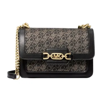MICHAEL KORS Heather Coated Canvas Crossbody Bag Shoulder Bag Large Size Women's Black & Light Gold
