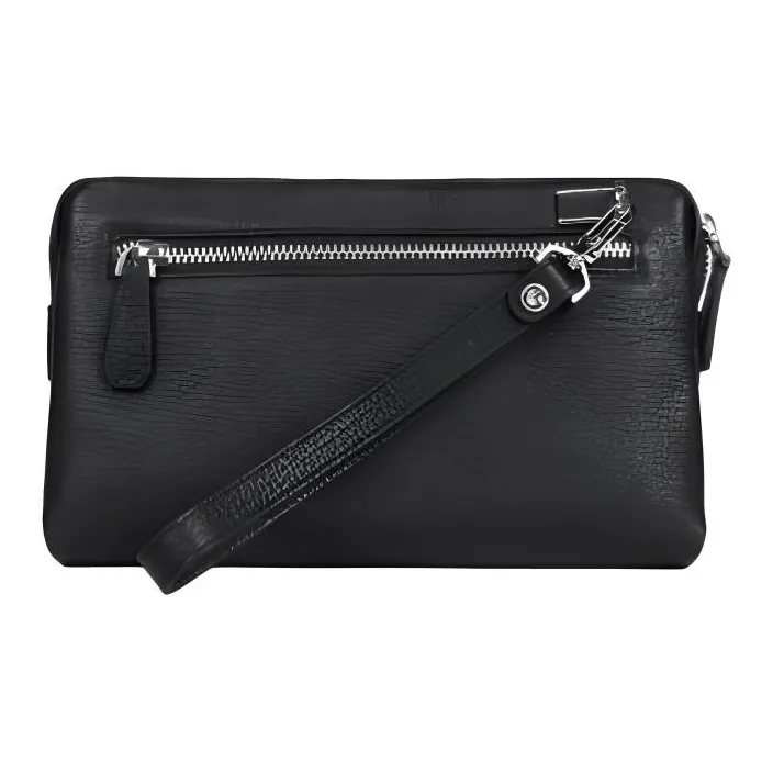 GOLDLION Top Grain Cow Leather Clutch Tubas Men's Black-3