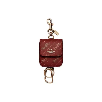 COACH Bag Charm Canvas Earphone Case Women's Red