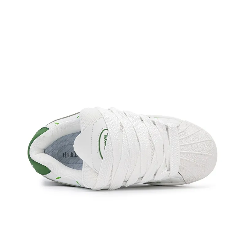 Little Red Man Wear resistant And Lightweight Low Top Skateboard Shoes Unisex White Green-4