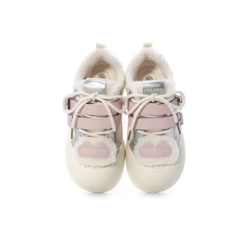 Lovely You Warm Lightweight And Wear Resistant Low Top Skateboard Shoes Women's Beige Silver Pink-3