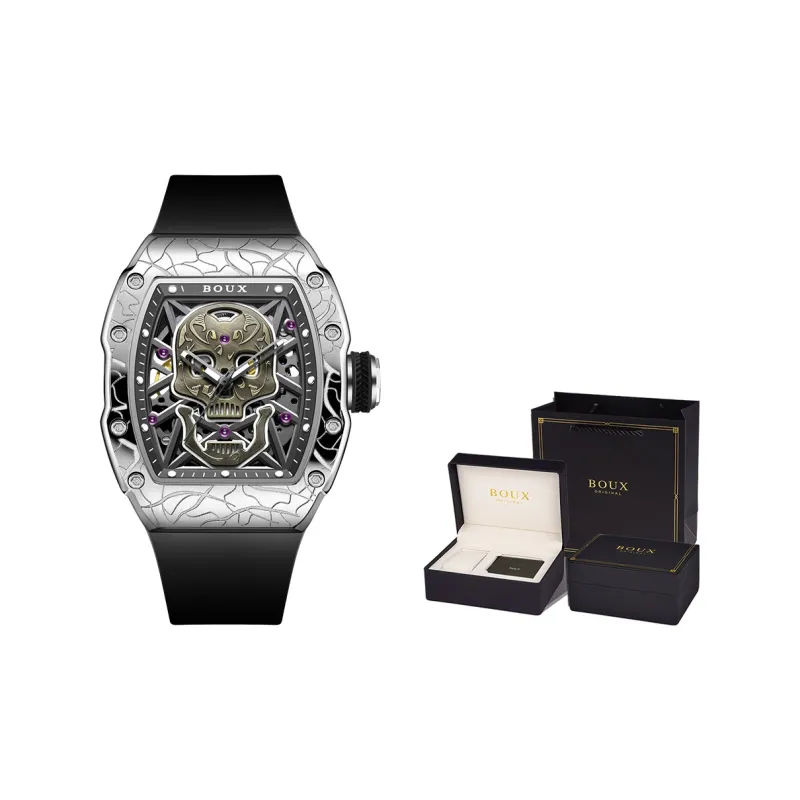 BOUX Totem Collection Skull Automatic Mechanical Movement Silicone Strap Watch Men's Watches Cut-Out Dial-1