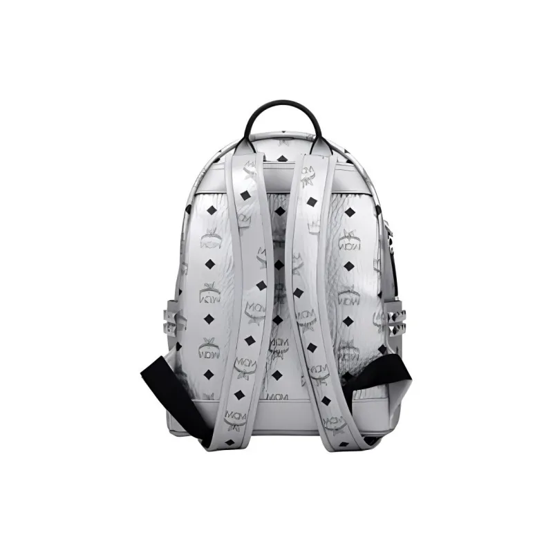 MCM Stark Backpack Visetos Side Studs Silver-3