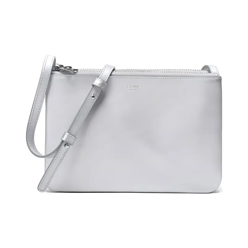 CELINE Trio Calfskin Shoulder Bag Crossbody Bag Women's Silver White-0