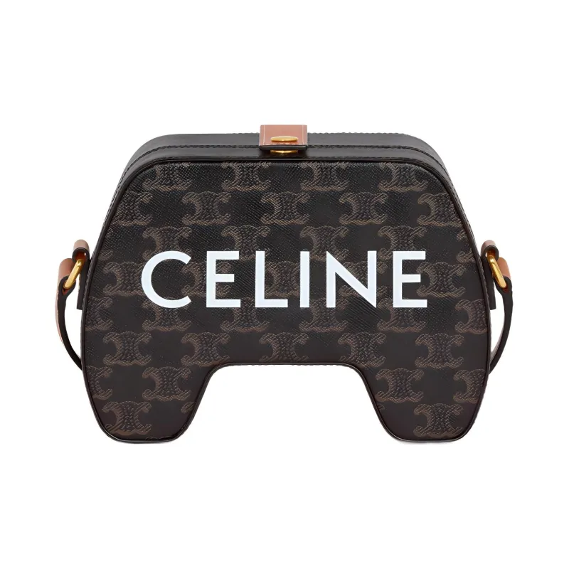 CELINE TriompheCANVAS Sheepskin Cow Leather Patchwork Gamepad Bag Crossbody Bag Shoulder Bag Women's Tawny-0