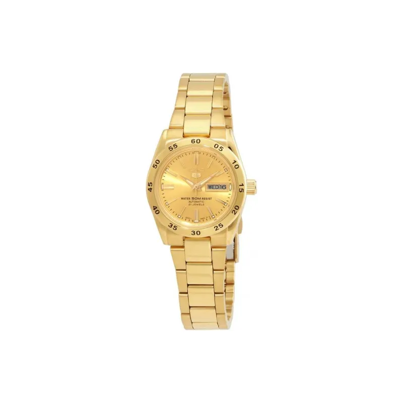SEIKO 5 Sports Collection Automatic Mechanical Movement Stainless Steel Strap Watch 28mm Women's Watch Gold Dial-0