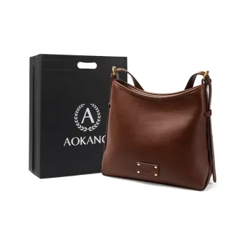 AOKANG Vegetable Tanned Cow Leather Tote Bag, Shoulder Bag, Crossbody Bag Regular Women's Coffee/Beige Apricot