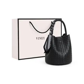 VINEY Cow Leather Patchwork Synthetic Leather Bucket Bags One Shoulder Handbags Regular Women's Black