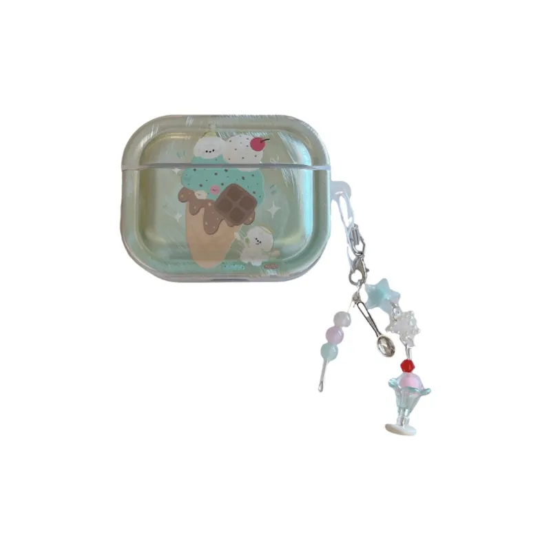 Baohuguang Compatible With AirPods 1/pro/3 TPU Ins Green Cute Ice Cream Puppy Fully Enclosed Headphone Cases-2