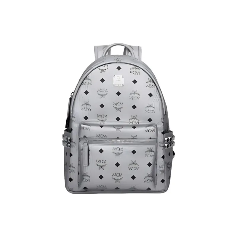 MCM Stark Backpack Visetos Side Studs Silver-0