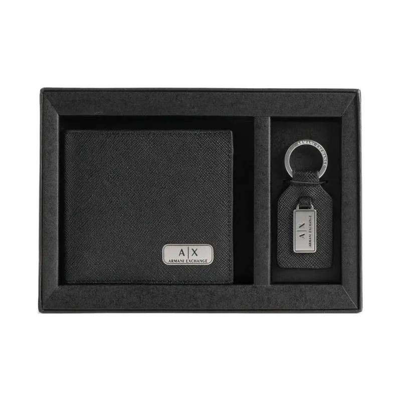 ARMANI EXCHANGEAE Grain Cow Leather Wallet Combo Set Men's Black-0