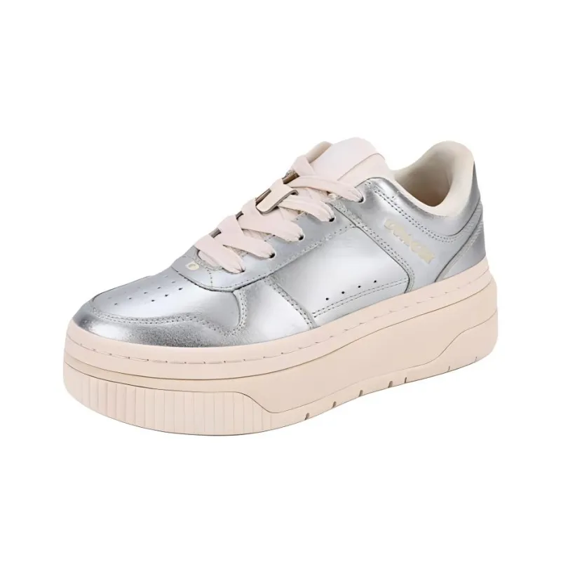 COACH Low Top Skateboard Shoes Women's Silver-0