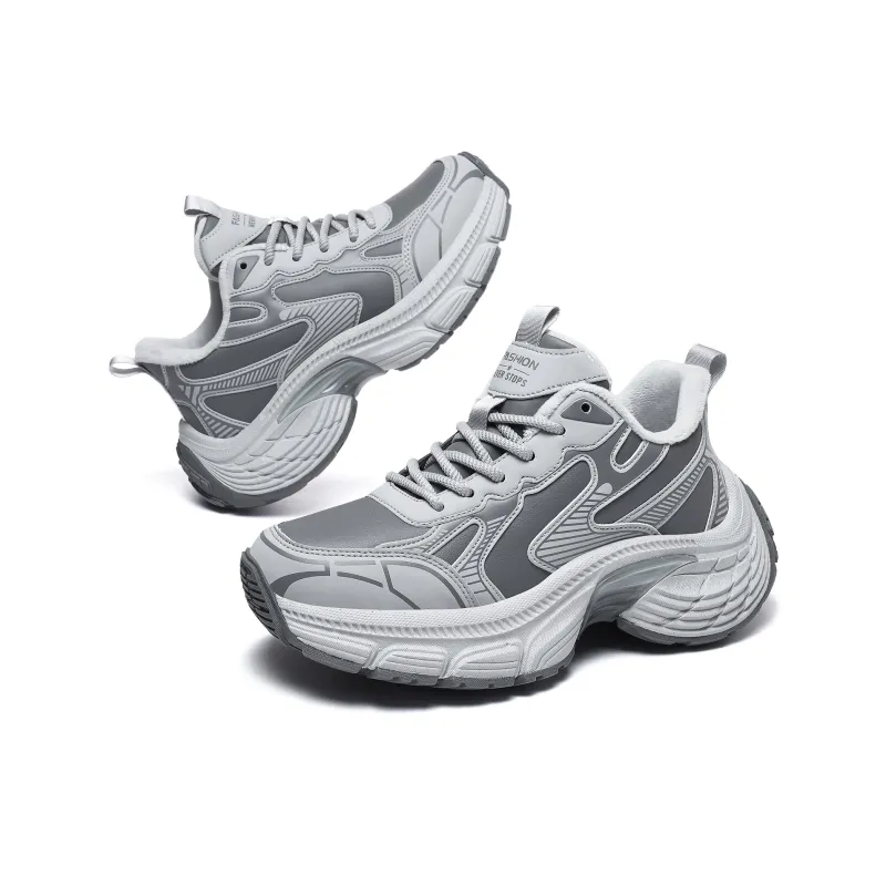 A55 Anti Slip And Wear Resistant Height Increasing Low Top Chunky Sneakers Men's Greige-4