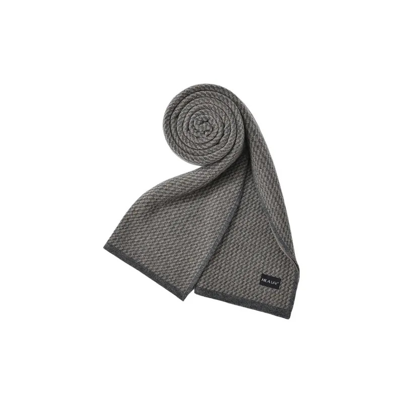 HLA Sheep Wool Knit Scarves Unisex Grey Burgundy-2