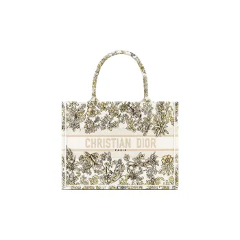 DIOR BookTote Cotton Tote Bag Shopping Bag Handbag Medium Size Women's Milk White