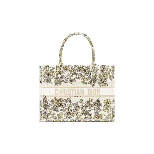 DIOR BookTote Cotton Tote Bag Shopping Bag Handbag Medium Size Women's Milk White
