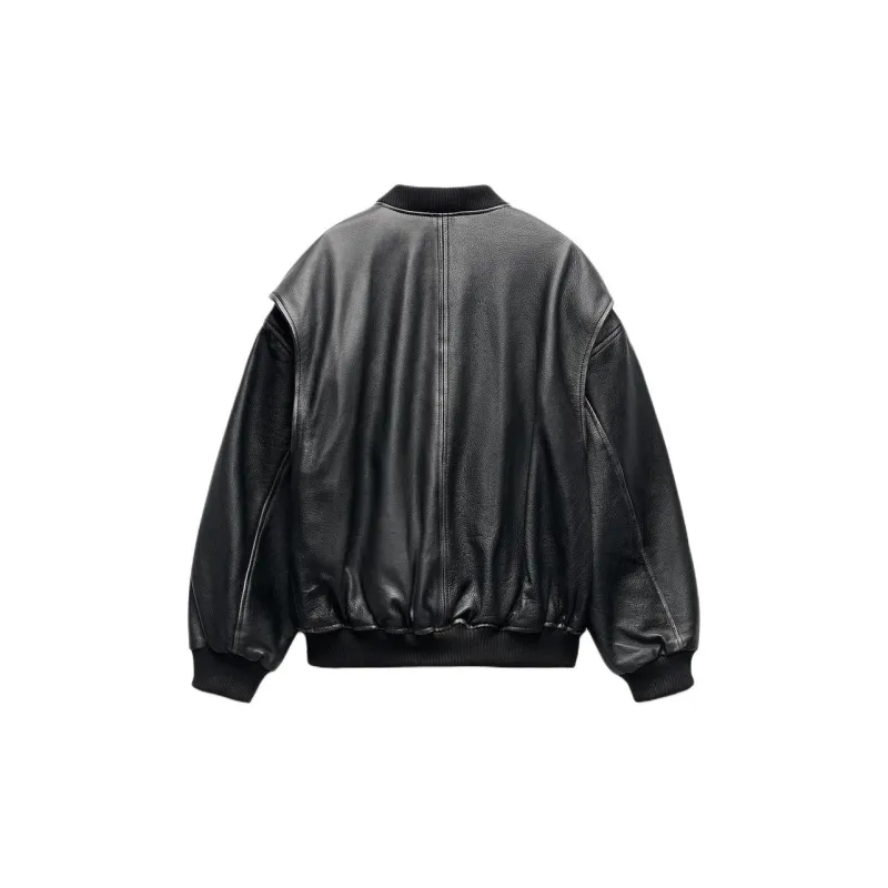 ZARA Trf Leather Jacket Women's Dark Brown-1