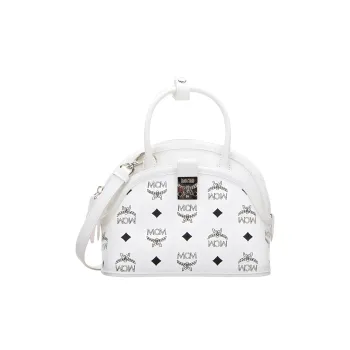 MCM Tracy Visetos Coated Canvas With Leather Shoulder Bag Crossbody Bag Handbag Small Size Women's White