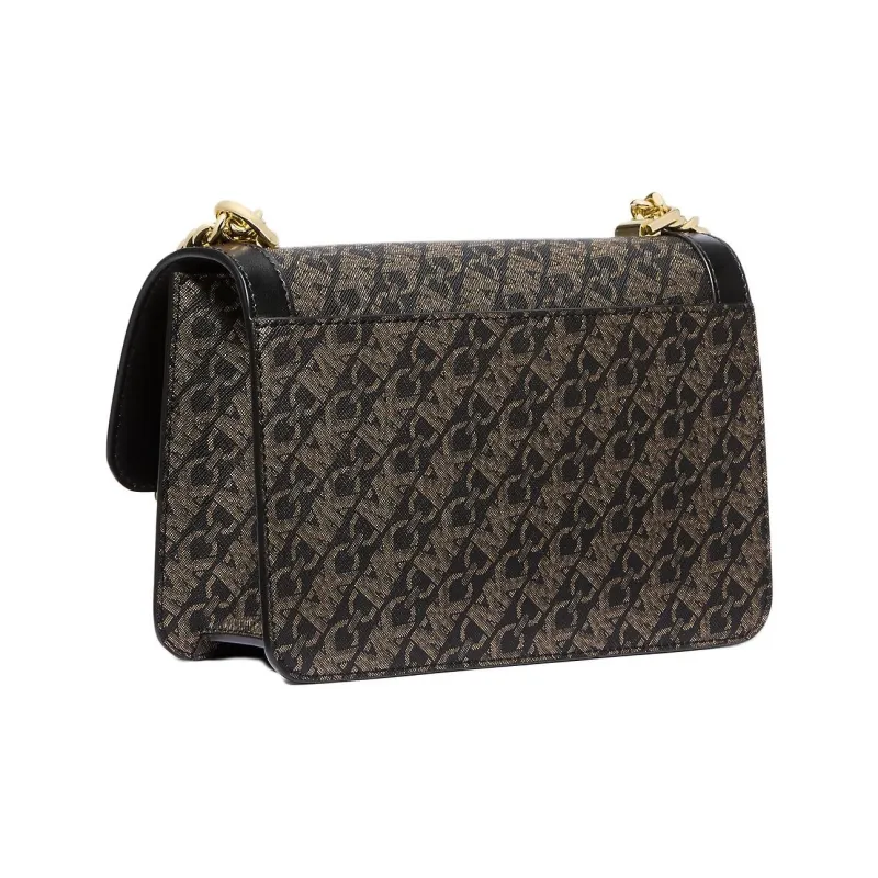 MICHAEL KORS Heather Coated Canvas Crossbody Bag Shoulder Bag Large Size Women's Black & Light Gold-1