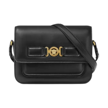 VERSACE Cow Leather Shoulder Bag, Crossbody Bag Men's Black