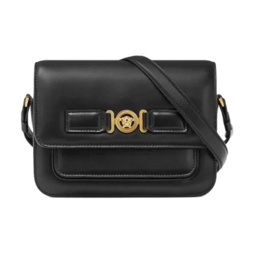 VERSACE Cow Leather Shoulder Bag Crossbody Bag Men's Black